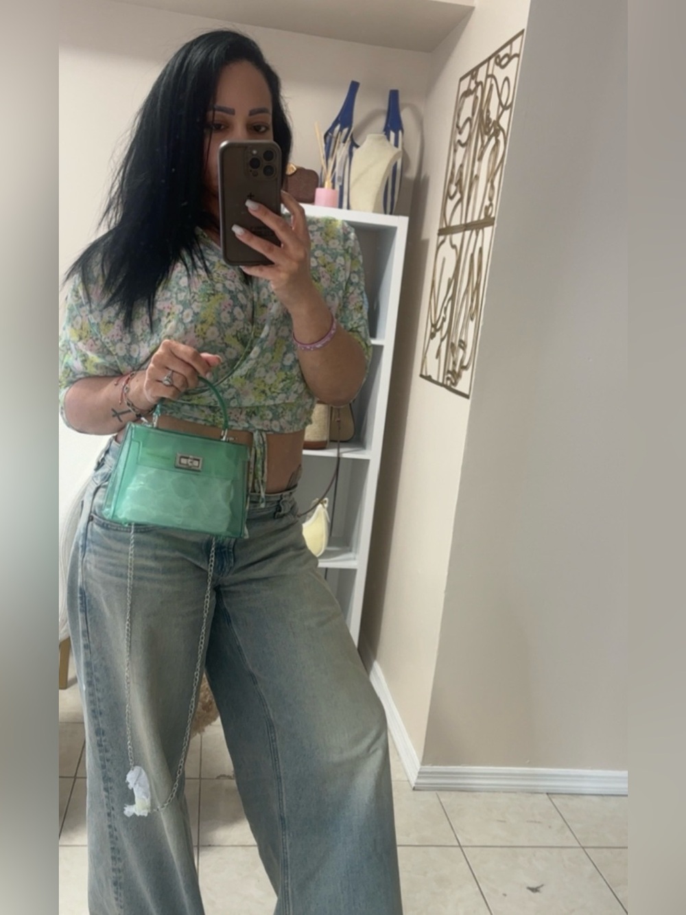 Green Jelly Top Handle Chain Crossbody Bag Transparent Mini Purse - Picture 5 of 5